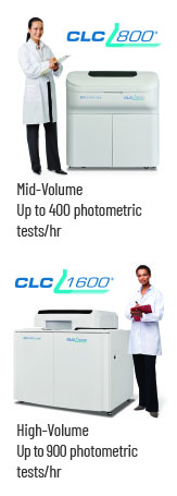 CLC800 and CLC1600 high throughput clinical chemistry analyzers, compatible with Windows 11